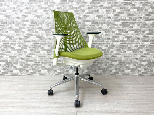 ハーマンミラー Herman Miller セイルチェア SAYL CHAIR ミドルバック オフィスチェア デスクチェア ホワイトフレーム グリーン ●