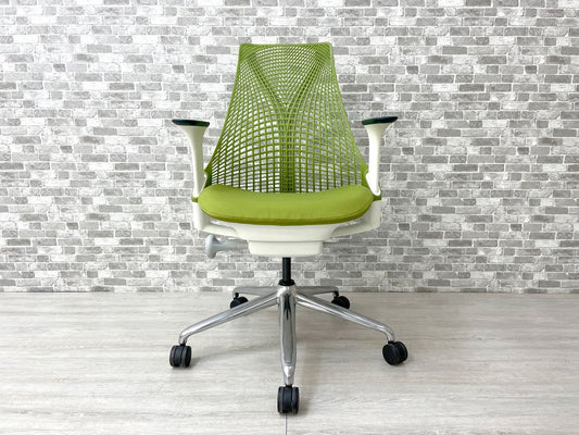 ハーマンミラー Herman Miller セイルチェア SAYL CHAIR ミドルバック オフィスチェア デスクチェア ホワイトフレーム グリーン ●