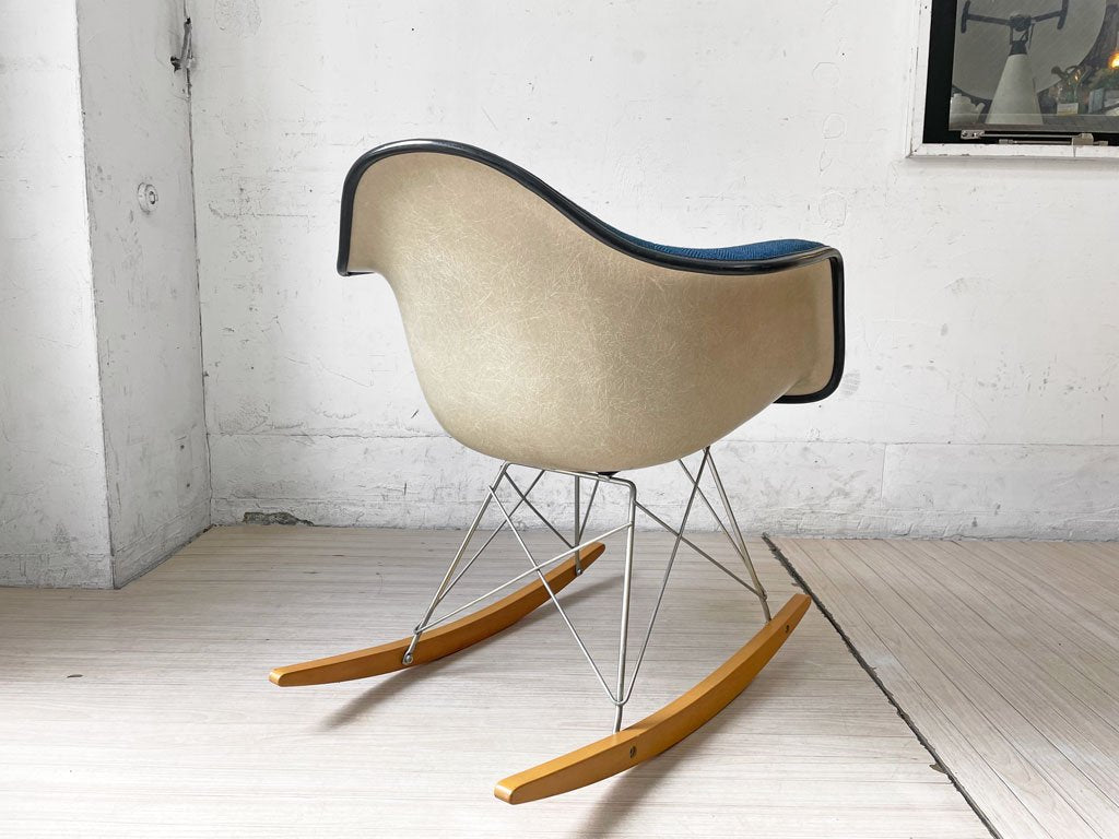 ハーマンミラー Herman Miller 2nd ビンテージ アームシェルチェア FRP グレージュ アプホルスター ネイビーファブリック ロッカーベース C&R イームズ ★