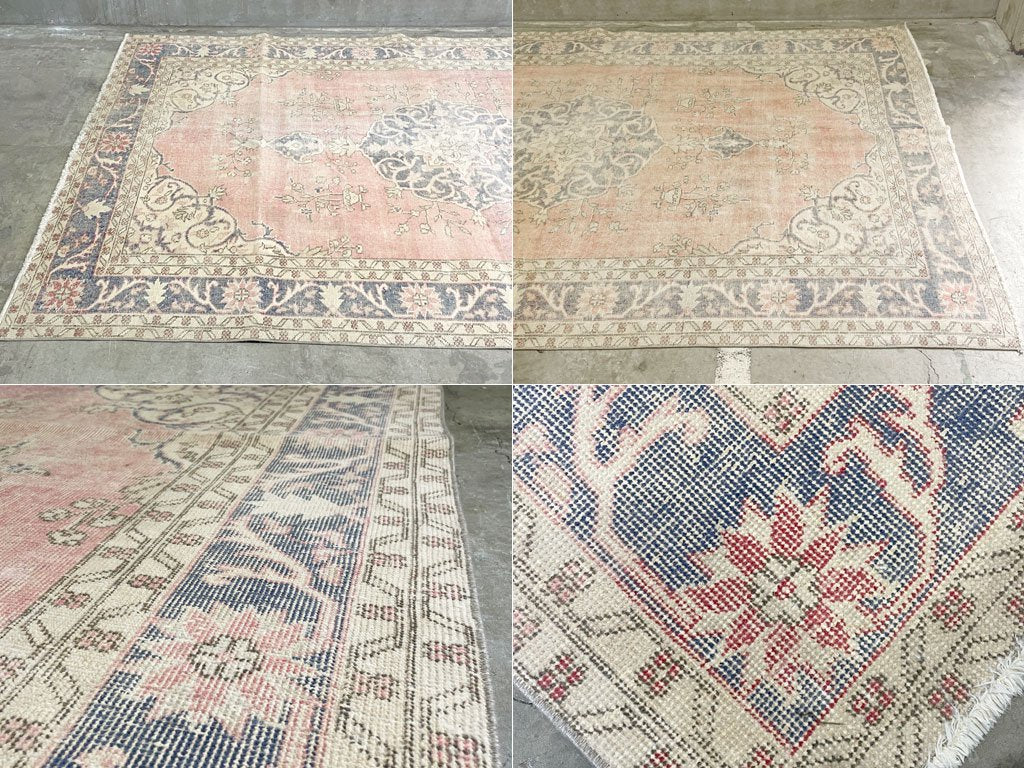 トルコ TURKEY オールドキリム Old kilim ビンテージ ウォッシュ加工 ラグ メダリオン medallion オリエンタルラグ エスニック パステルピンク 〓