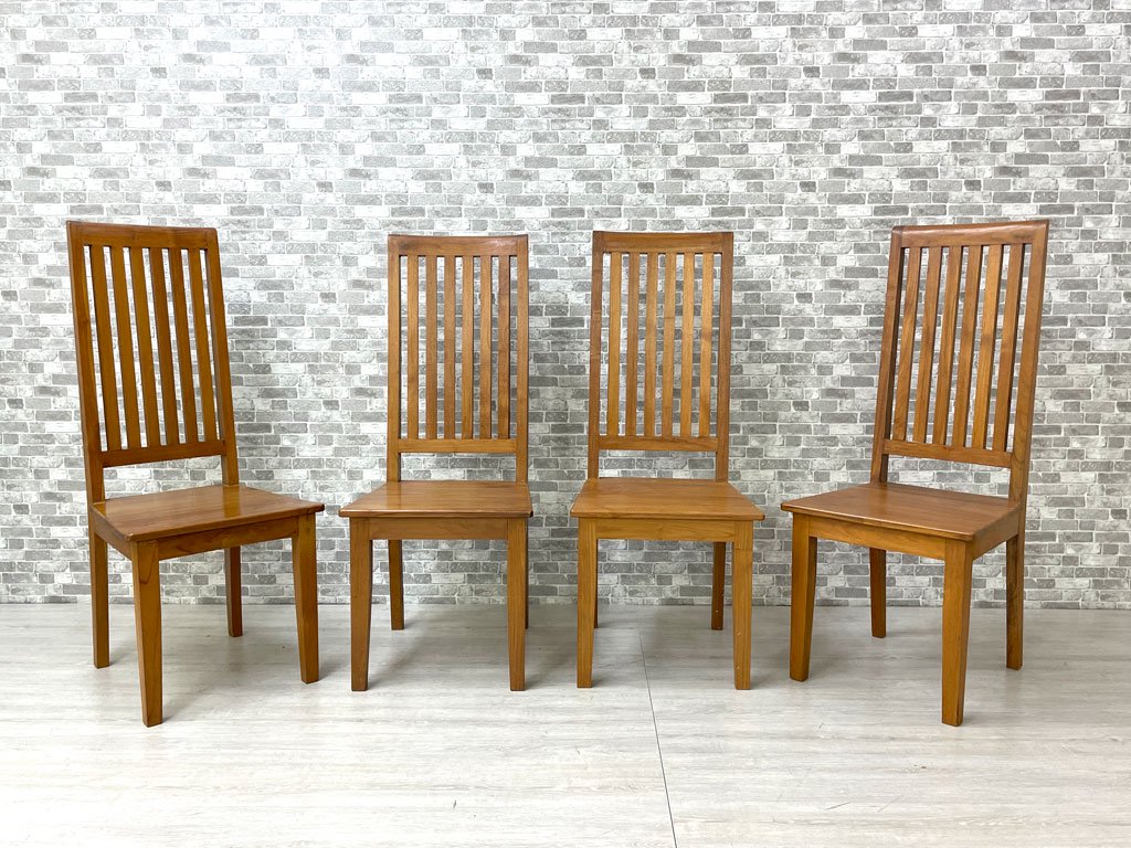 アジアン家具 チーク無垢材 ハイバック ダイニングチェア 板座 C ●