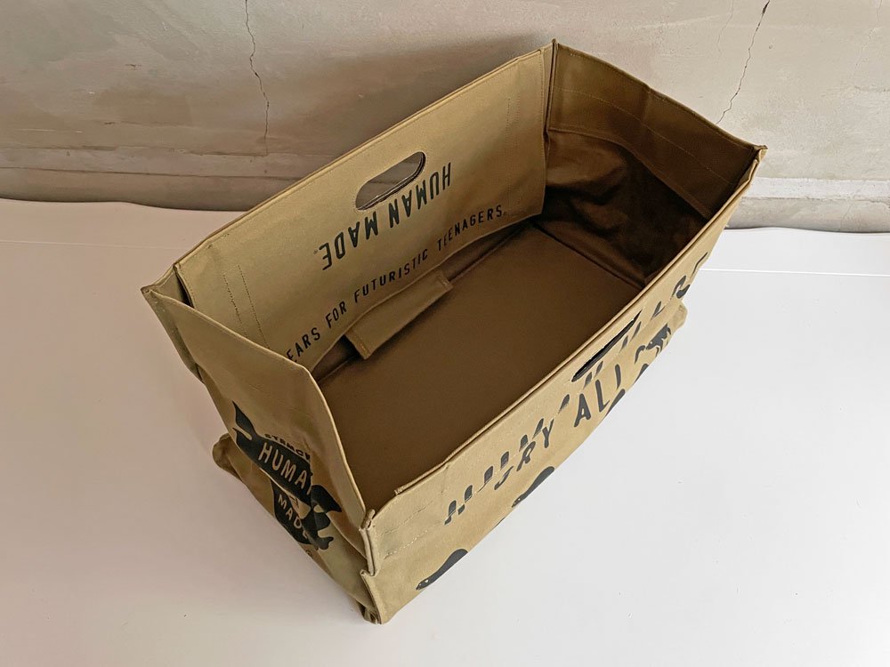 ヒューマンメイド HUMAN MADE ロゴボックストートバッグ LOGO BOX TOTE BAG カーキ キャンバスボックス 収納ケース♪