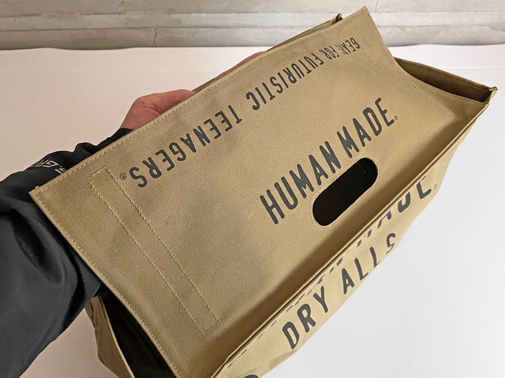 ヒューマンメイド HUMAN MADE ロゴボックストートバッグ LOGO BOX TOTE BAG カーキ キャンバスボックス 収納ケース♪