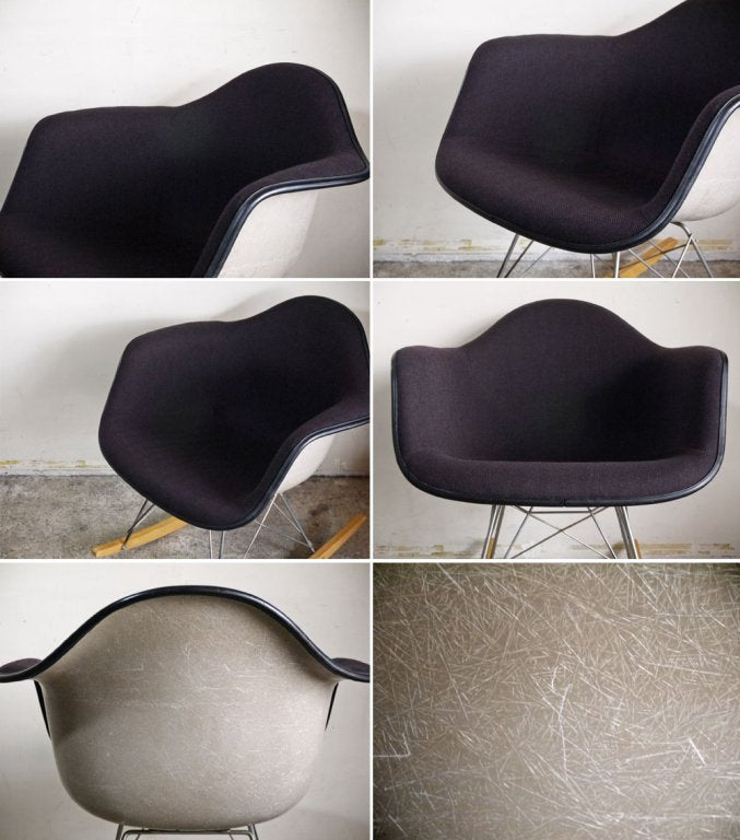 ハーマンミラー Herman Miller 2nd ビンテージ アームシェルチェア FRP製 グレージュ アプホルスター ダークパープル ロッカーベース イームズ ミッドセンチュリー ■