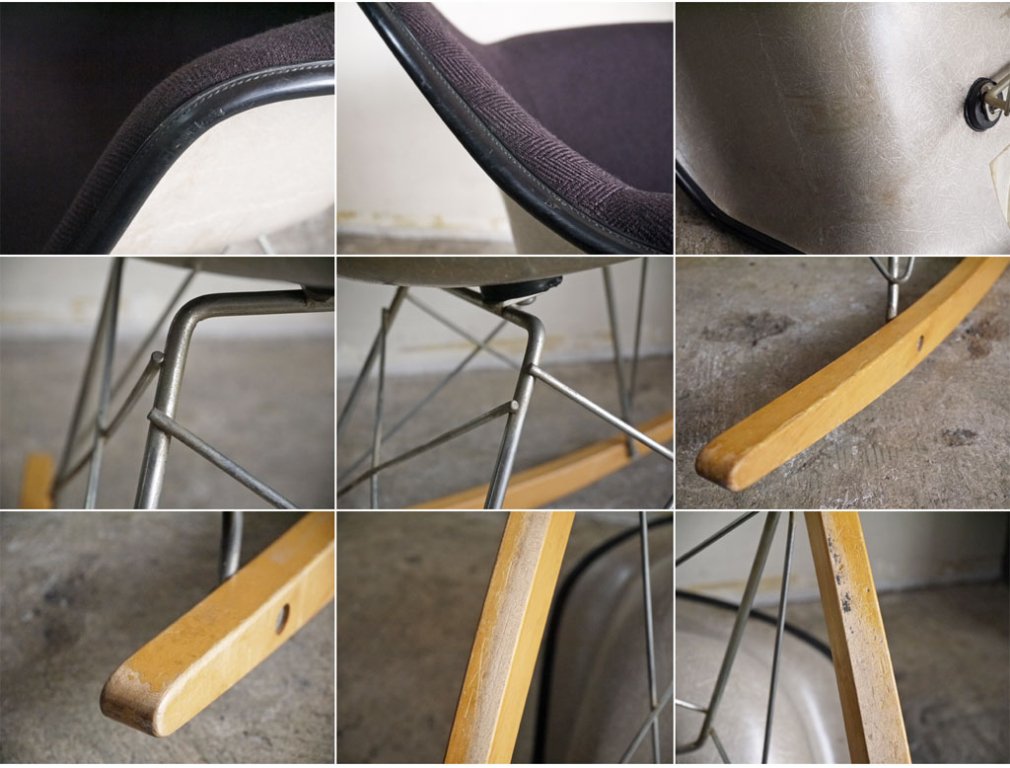 ハーマンミラー Herman Miller 2nd ビンテージ アームシェルチェア FRP製 グレージュ アプホルスター ダークパープル ロッカーベース イームズ ミッドセンチュリー ■