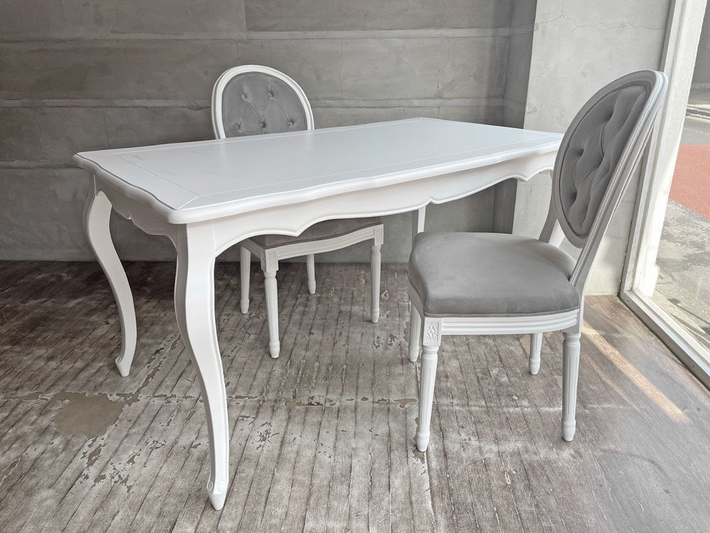 サラグレース Sarah Grace SGD ダイニングチェア オーバルバック ホワイト & ライトグレー ベルベット 定価\49,500- A ♪