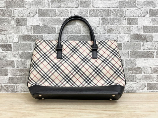 バーバリー BURBERRY ハンドバッグ ノバチェック キャンバス×レザー イギリス ●