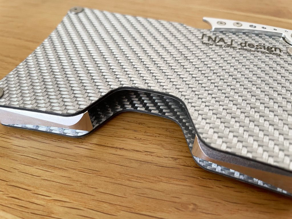 「NA」 design カーボンプレート カードケース CFRP CARD CASE シルバー 名刺入れ 箱付き 未使用品 定価￥32,450- ◎