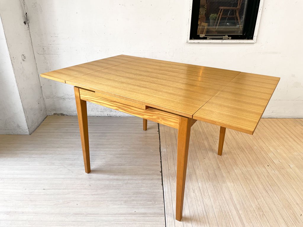 無印良品 MUJI エクステンション ダイニングテーブル タモ材 W85-135cm 伸長式 ナチュラル シンプルデザイン 廃番 ★