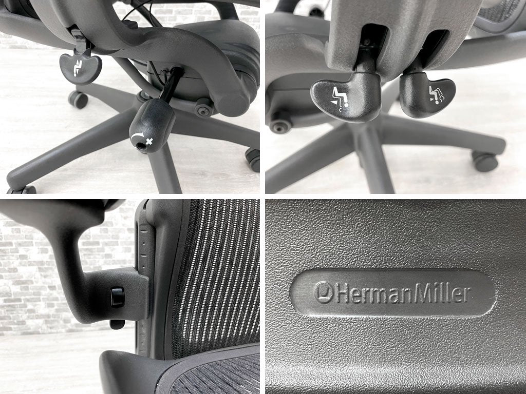 ハーマンミラー Herman Miller アーロンチェア Bサイズ グラファイトベース ビル・スタンフ ＆ ドン・チャドウィック バナナクッション新品 ●