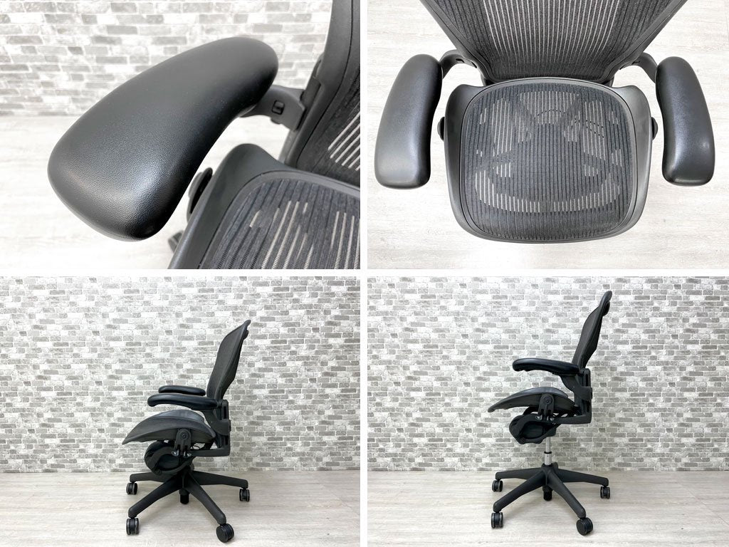 ハーマンミラー Herman Miller アーロンチェア Bサイズ グラファイトベース ビル・スタンフ ＆ ドン・チャドウィック バナナクッション新品 ●