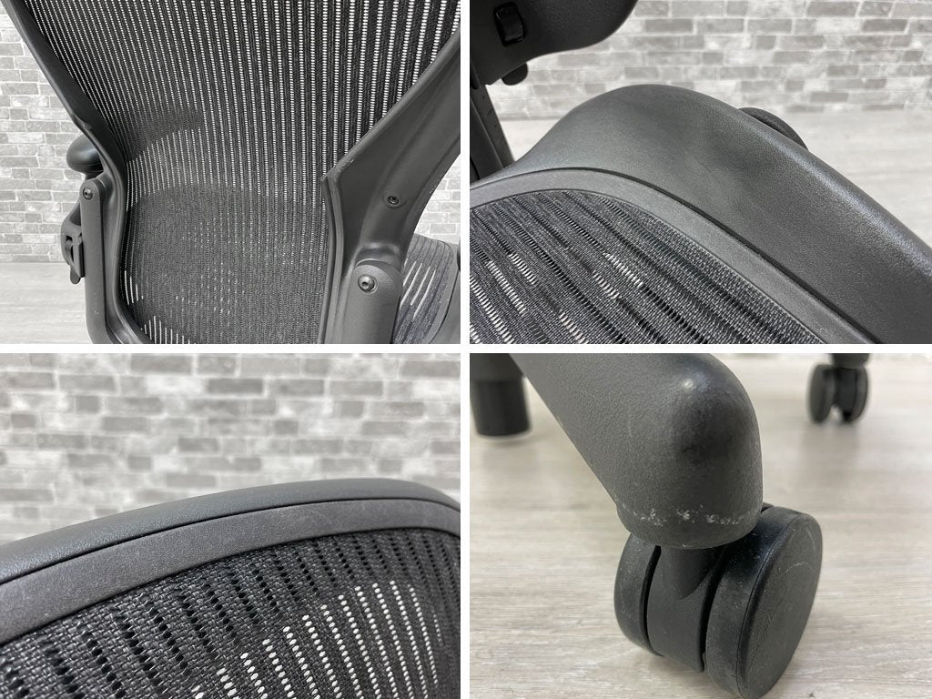 ハーマンミラー Herman Miller アーロンチェア Bサイズ グラファイトベース ビル・スタンフ ＆ ドン・チャドウィック バナナクッション新品 ●