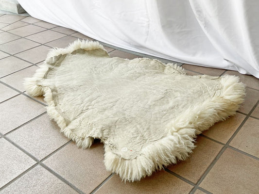 シープスキン SHEEPSKIN ムートンラグ ピースラグ 87×64cm 長毛 羊毛 アイボリー系 天然色 ◇