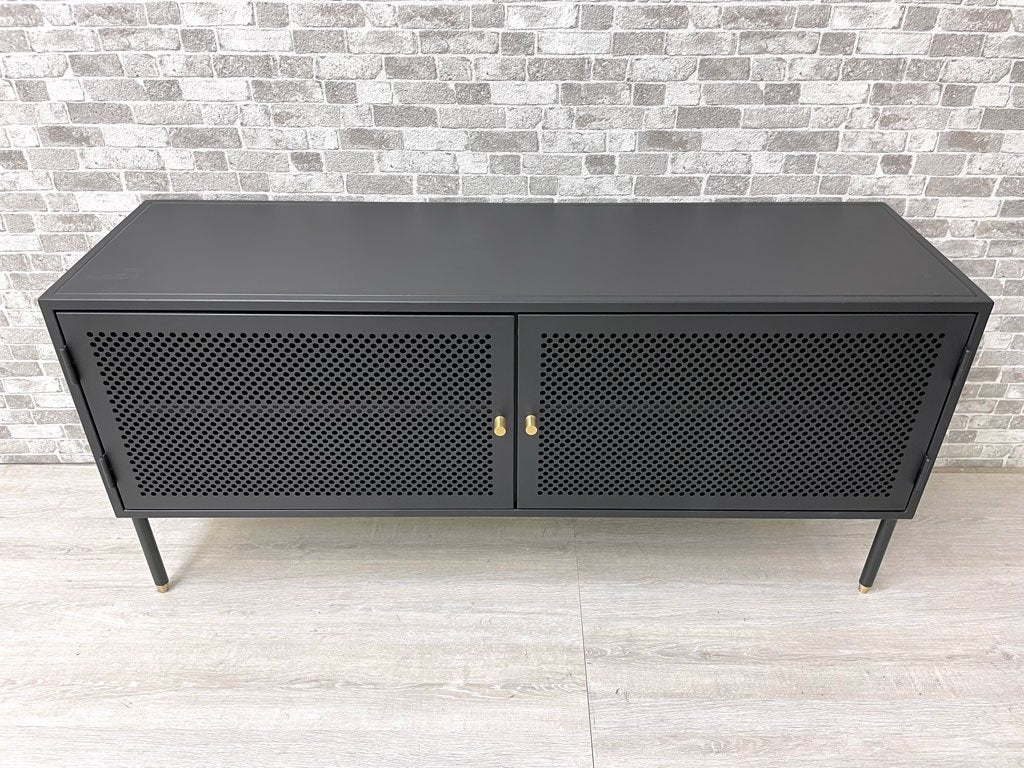 フランフラン Francfranc モダンワークス MODERN WORKS アルバ TVボード AVボード スチール製 パンチングメタル ブラック 工業系 W120cm 定価￥59,000- ●