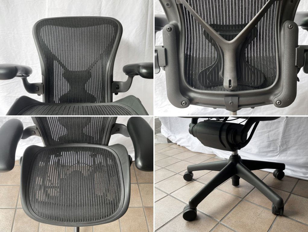 ハーマンミラー Herman Miller アーロンチェア Bサイズ ポスチャーフィット フル装備 グラファイトベース デスクチェア オフィスチェア バナナクッション新品 ◇