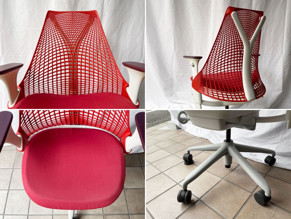 ハーマンミラー Herman Miller セイルチェア SAYL CHAIR ミドルバック オフィスチェア デスクチェア ホワイトフレーム レッド ◇