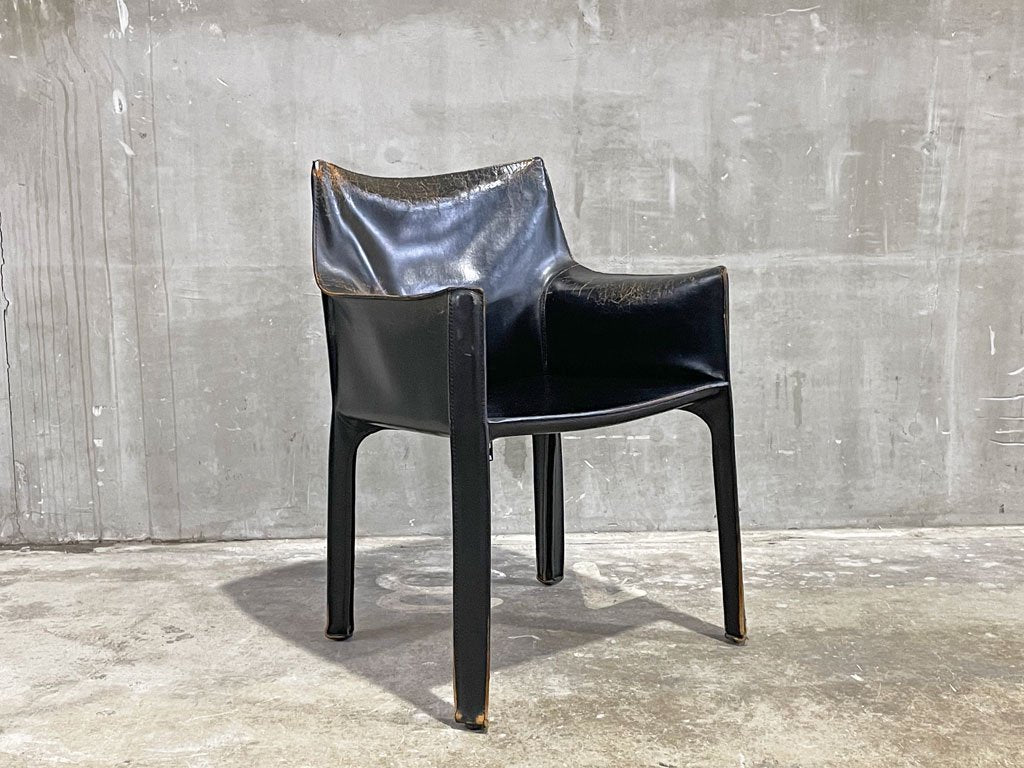 カッシーナ Cassina キャブ アームチェア 413 CAB 本革 ブラック マリオ・ベリーニ イタリア製 モダンデザイン MoMA 定価約 36万円 〓