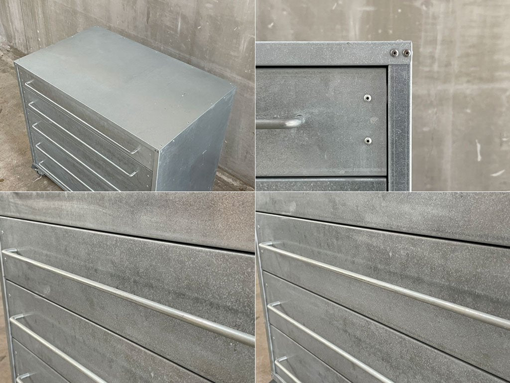 インダストリアル ガルバナイズド 5dr チェスト galvanized 5dr Chest ブリキ チェスト TIN Chest キャスター付 コンランショップ取扱 〓