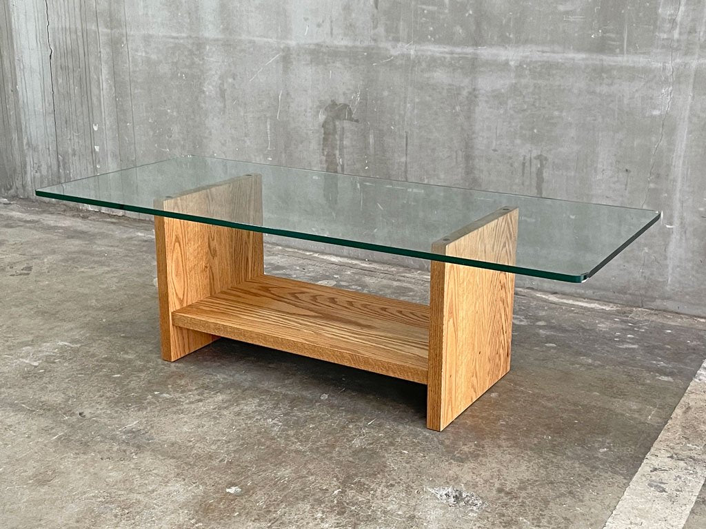 モモナチュラル Momo Natural リバーゲート RIVERGATE オーク無垢材×ガラストップ センターテーブル レクタングルテーブル rectangle Table 〓