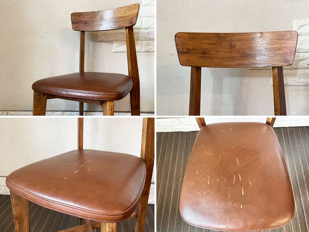 ジャーナルスタンダードファニチャー j.s.F シノン CHINON CHAIR Leather ダイニングチェア ラバーウッド材 レザー ブラウン 定価￥29,700- 廃番仕様  B ◎