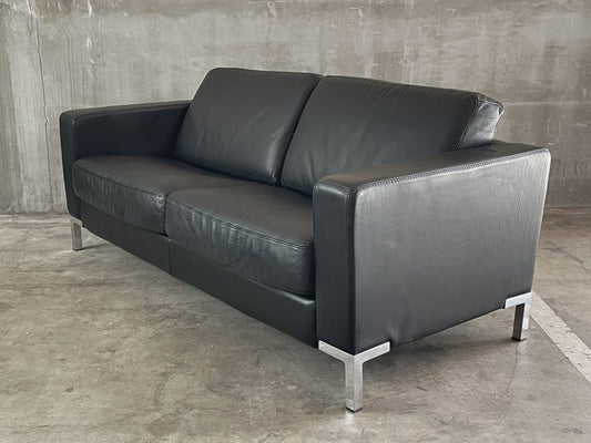 イタリア製 コンテンポ COMTENPO レザー 3シーターソファ Leather Sofa 革張り イタリアンモダンデザイン ブラック 〓