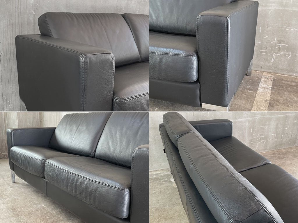 イタリア製 コンテンポ COMTENPO レザー 3シーターソファ Leather Sofa 革張り イタリアンモダンデザイン ブラック 〓