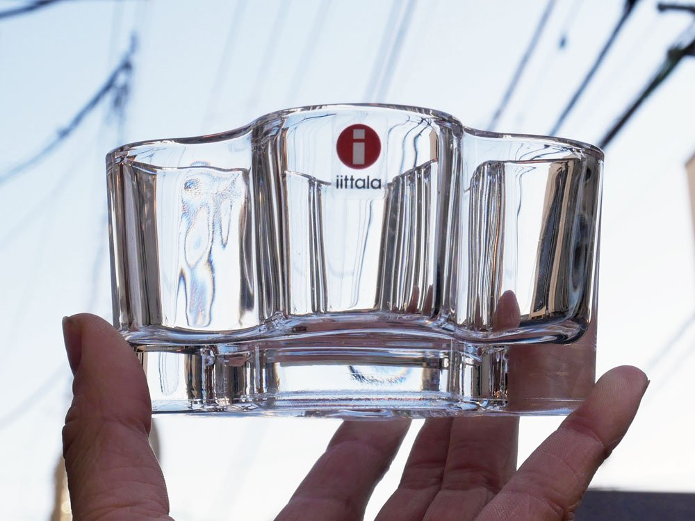 イッタラ iittala アルヴァ・アアルトコレクション Alvar Aalto キャンドルホルダー クリア 55mm 廃番モデル 北欧雑貨 フィンランド 箱付き ●