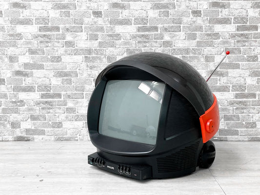 フィリップス PHILIPS ディスカバラー DISCOVERER TV カラーテレビ 14S11B 80年代ブラウン管テレビ アンテナ付 オレンジ スペースエイジ 希少 リモコン欠品 ●