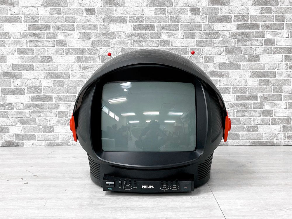 フィリップス PHILIPS ディスカバラー DISCOVERER TV カラーテレビ 14S11B 80年代ブラウン管テレビ アンテナ付 オレンジ スペースエイジ 希少 リモコン欠品 ●