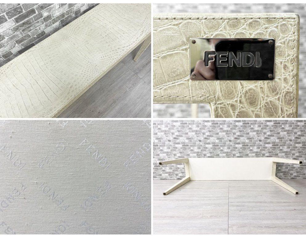 フェンディカーサ FENDI CASA クロコ型押し 牛革 コンソールテーブル デスク W140×D35.5cm コの字 高級家具 イタリアモダン ●