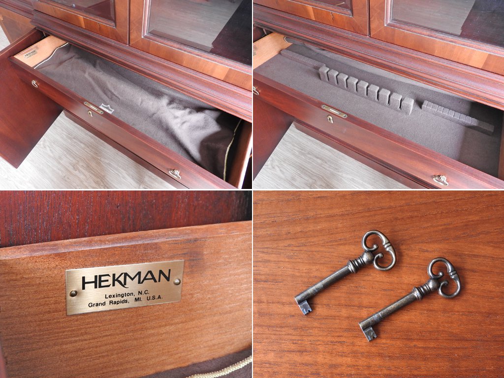 ヘックマン ファニチャー HEKMAN FURNITURE 特大 ガラス キャビネット カップボード 食器棚 鍵付き USビンテージ ●