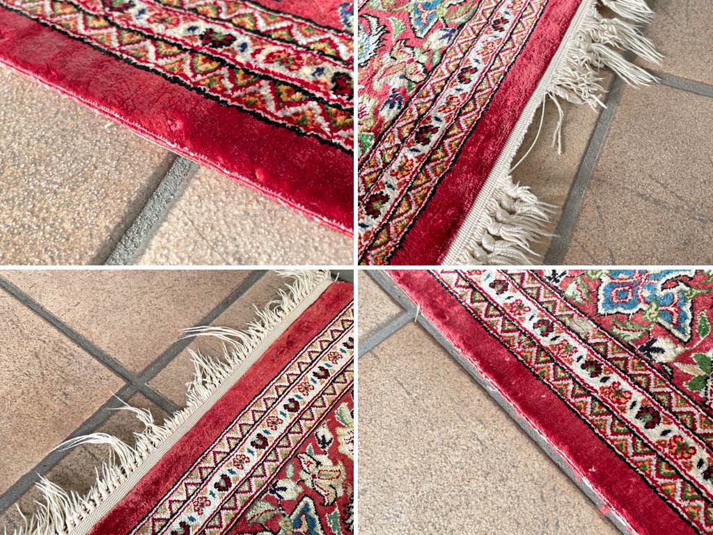 ペルシャ絨毯 Persian Rug ラグ カーペット イラン クム産 シルク100％ アンティークスタイル ◇