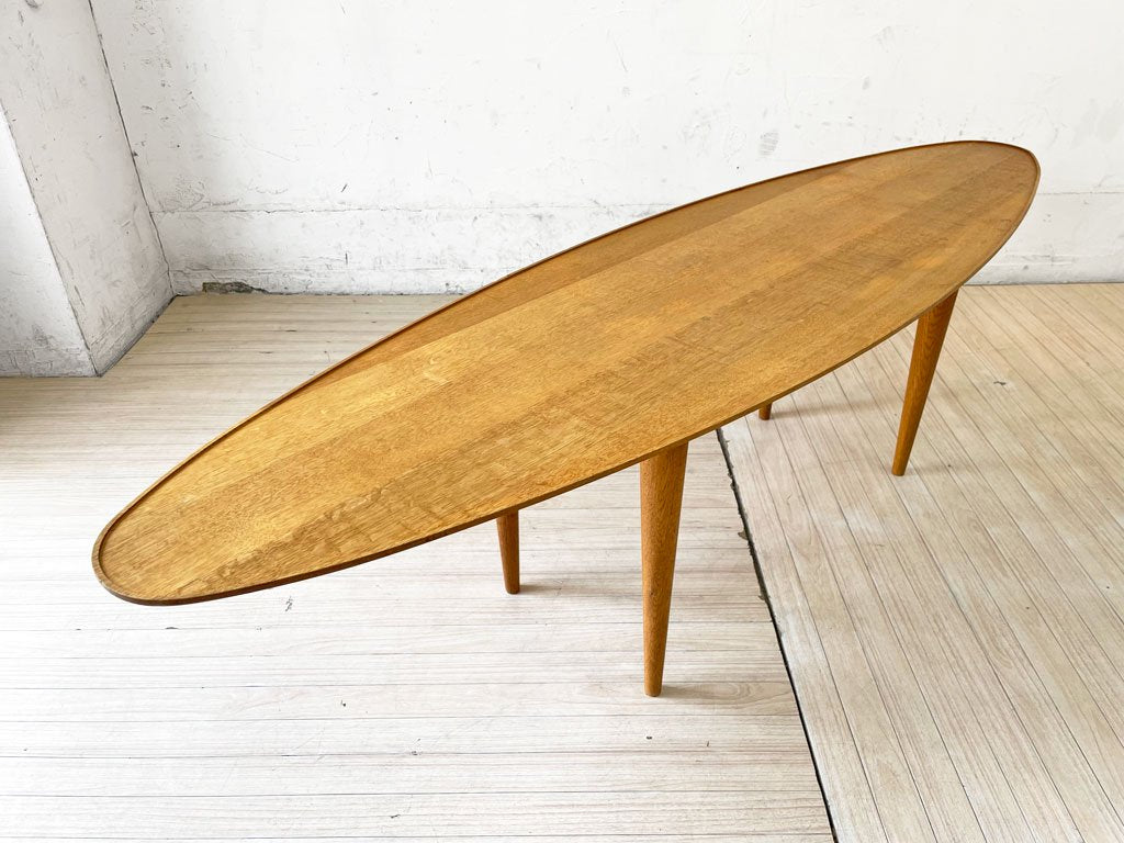 サーフボードテーブル Surfboard tabl サーフボードシェイプ リビングテーブル コーヒーテーブル ローテーブル 幅160cm オーバル オーク無垢材 ★