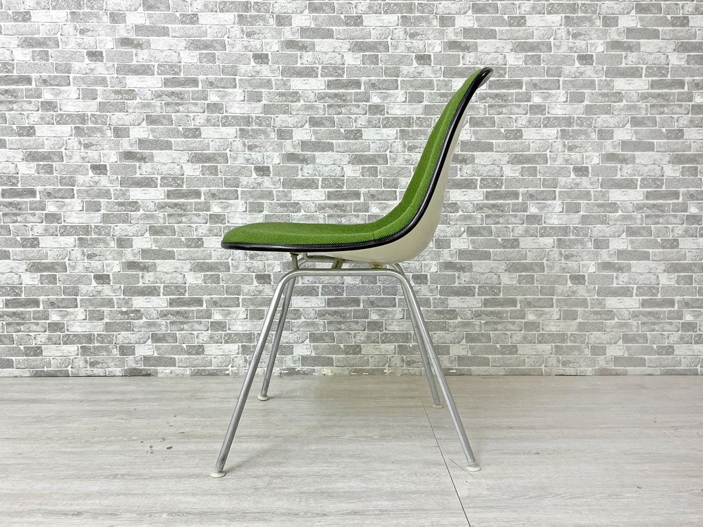 ハーマンミラー Herman Miller サイドシェルチェア 4th アプホルスター グリーン ファブリック 張替え済み Hベース C＆R イームズ ●