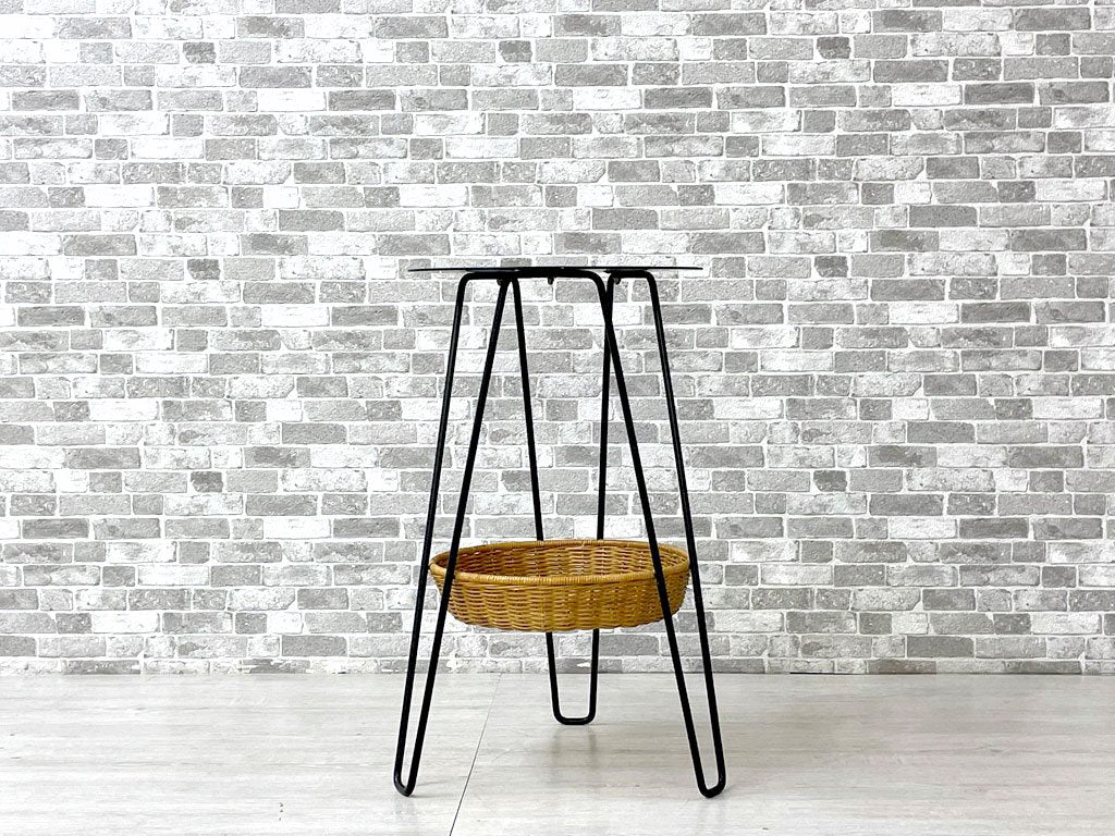 イデー IDEE ワラビー サイドテーブル WALLABY SIDE TABLE ブラック スチール×ラタン バスケット ナチュラルモダン 廃番サイズ 高さ60cm ●