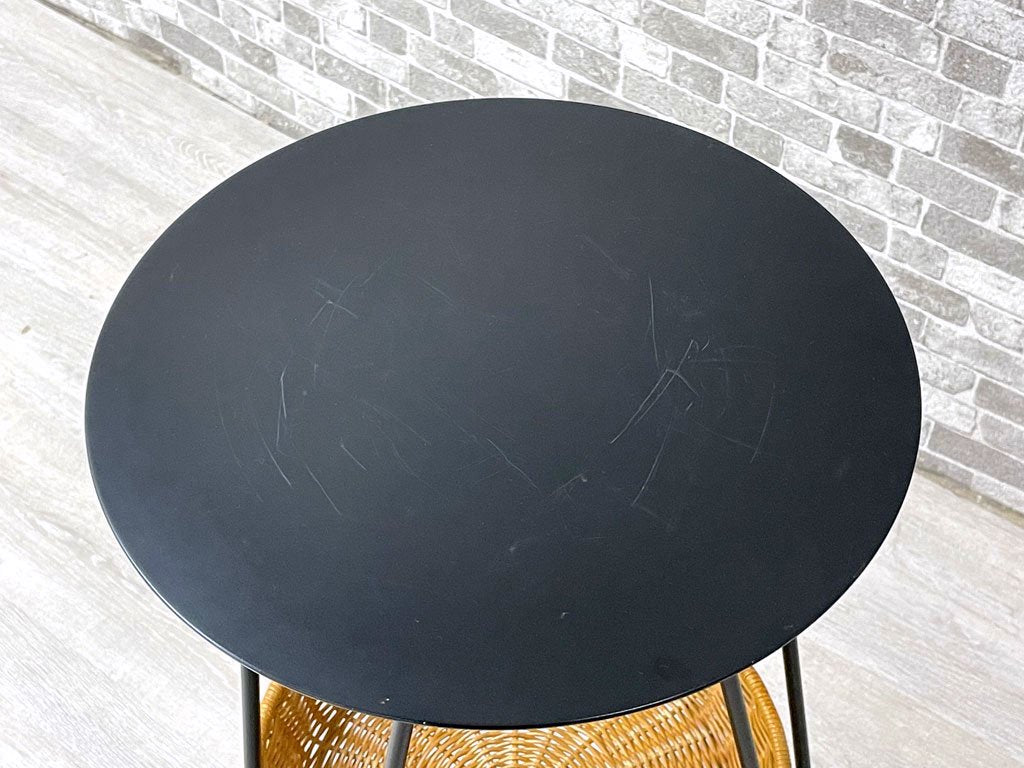 イデー IDEE ワラビー サイドテーブル WALLABY SIDE TABLE ブラック スチール×ラタン バスケット ナチュラルモダン 廃番サイズ 高さ60cm ●