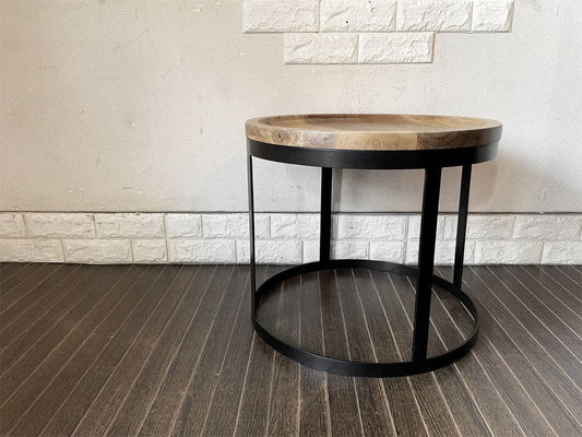 ライフファニチャー LIFE FURNITURE アイアンコーヒーテーブル CY IRON COFFEE TABLE ラウンド Lサイズ Φ5cm マンゴー無垢材 インダストリアル ◎