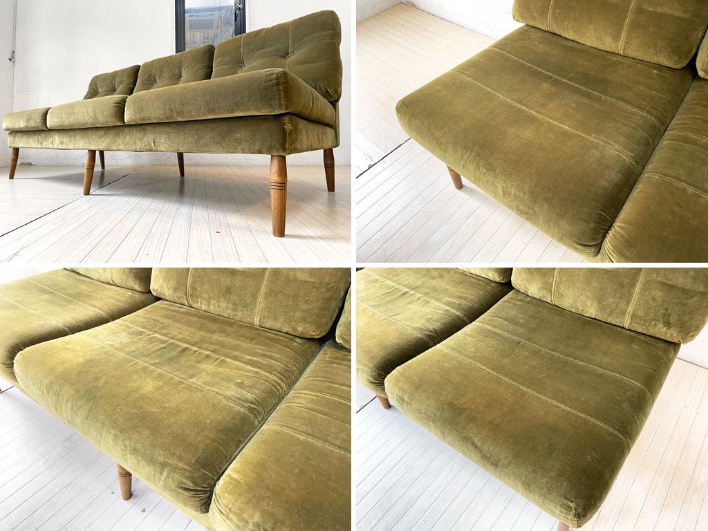 トラックファニチャー TRUCK FURNITURE TSブレッドソファ TS BREAD SOFA 3P ナラ無垢材 張地 F-72 オリーブビロード オーダー品 ★