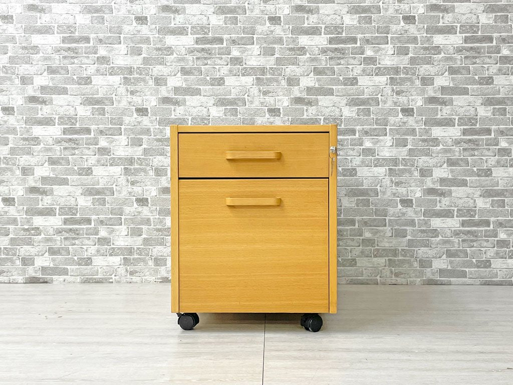 ラボファ Labofa ビーチ材 デスクキャビネット ワゴン ファイリングドロワー 2段 鍵付き デンマーク製 北欧家具 ●