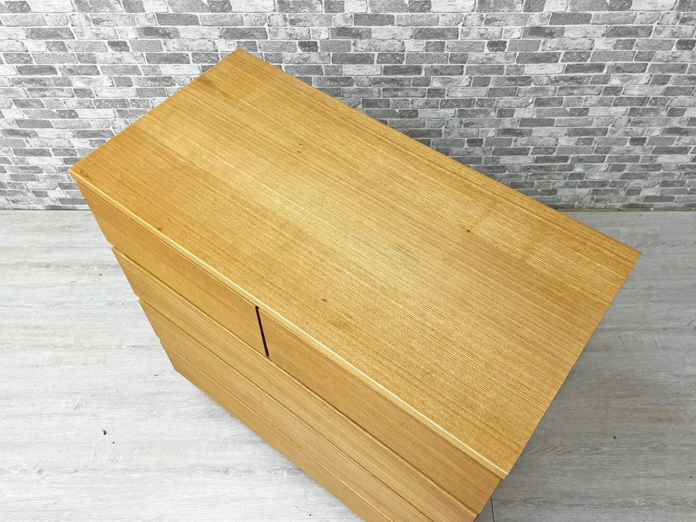無印良品 MUJI 木製チェスト タモ材 4段 抽斗5杯 フルオープン 幅95cm ナチュラル シンプルデザイン ●