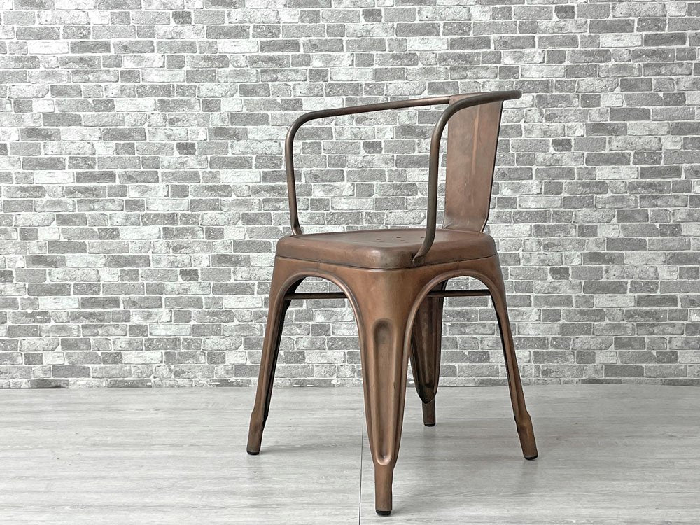 インダストリアルデザイン Industrial Design アームチェア ダイニングチェア アンティークコッパー色 店舗什器 工業系 展示品 美品 B ●