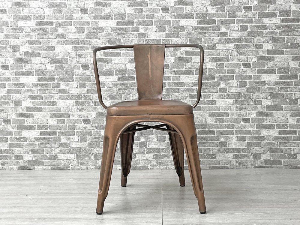 インダストリアルデザイン Industrial Design アームチェア ダイニングチェア アンティークコッパー色 店舗什器 工業系 展示品 美品 B ●