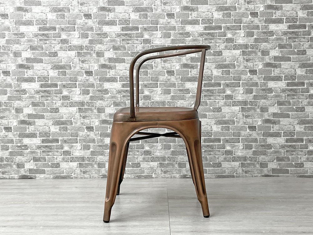 インダストリアルデザイン Industrial Design アームチェア ダイニングチェア アンティークコッパー色 店舗什器 工業系 展示品 美品 B ●