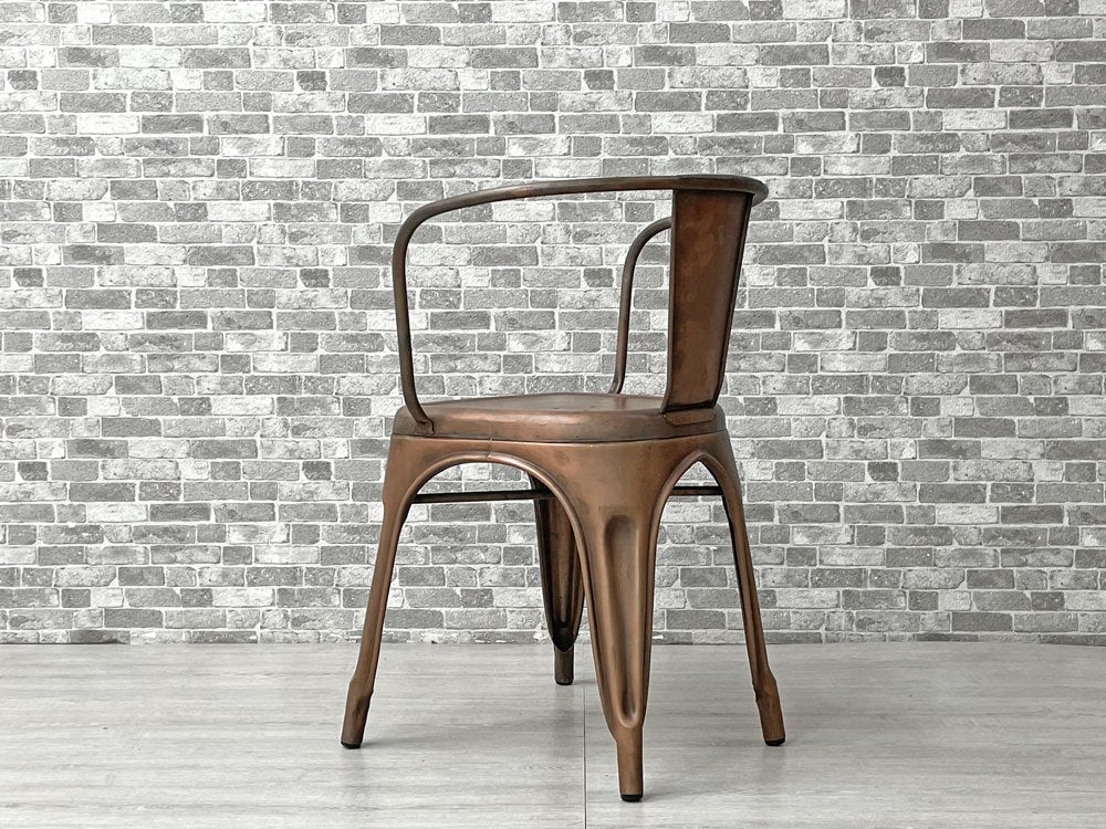 インダストリアルデザイン Industrial Design アームチェア ダイニングチェア アンティークコッパー色 店舗什器 工業系 展示品 美品 B ●
