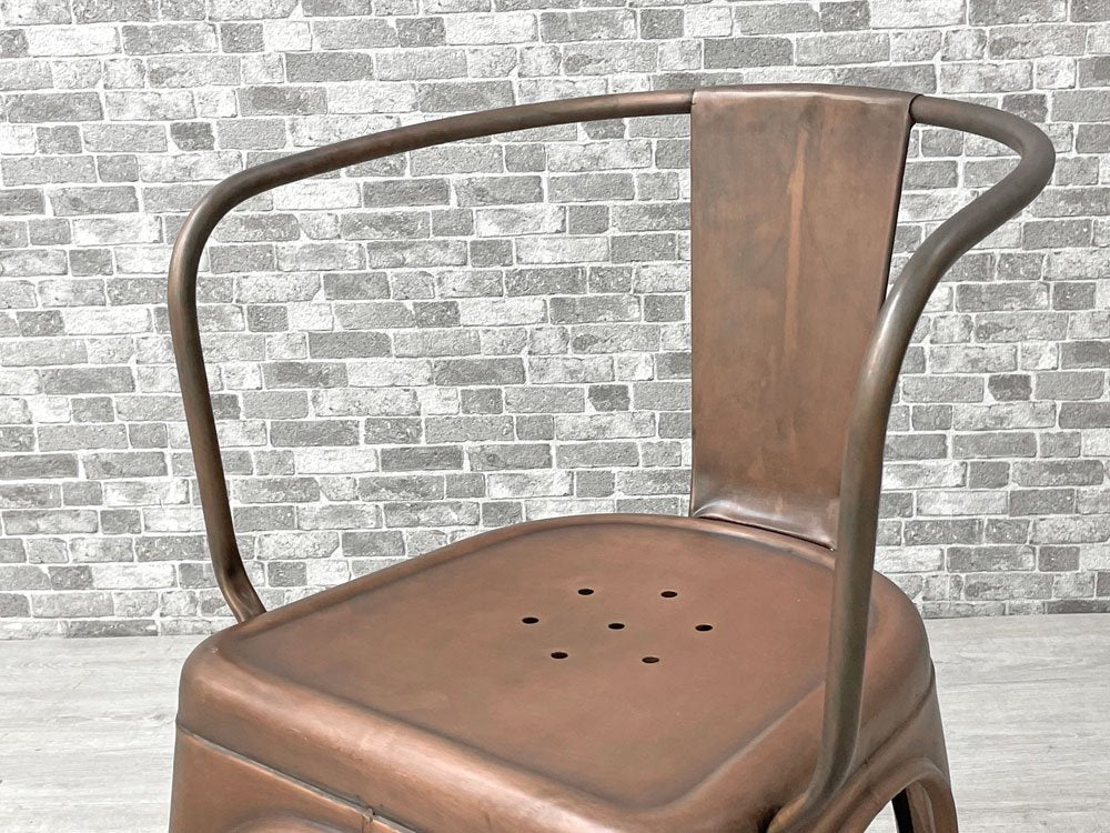 インダストリアルデザイン Industrial Design アームチェア ダイニングチェア アンティークコッパー色 店舗什器 工業系 展示品 美品 B ●