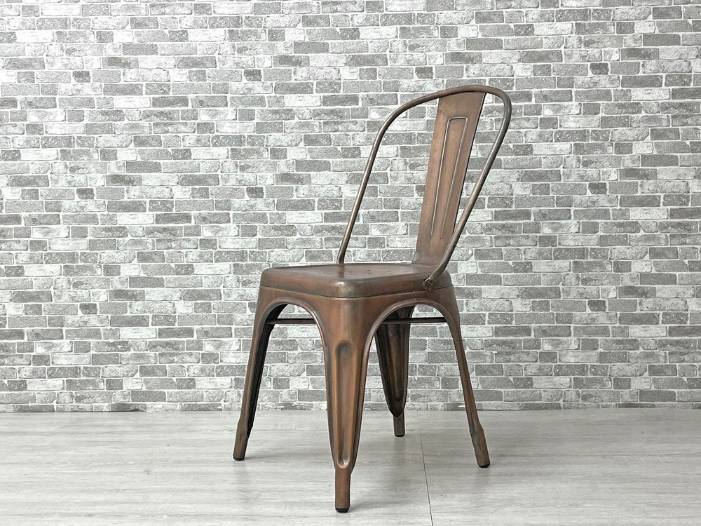 インダストリアルデザイン Industrial Design アームレス サイドチェア ダイニングチェア アンティークコッパー色 店舗什器 工業系 展示品 美品 B ●