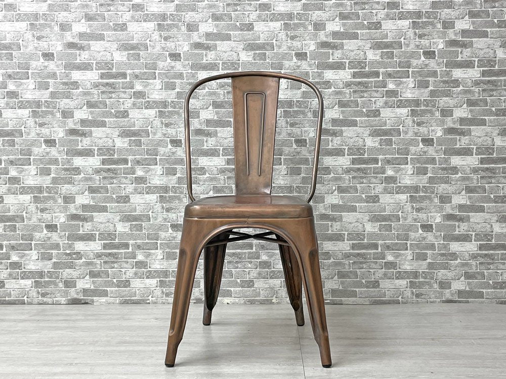インダストリアルデザイン Industrial Design アームレス サイドチェア ダイニングチェア アンティークコッパー色 店舗什器 工業系 展示品 美品 B ●