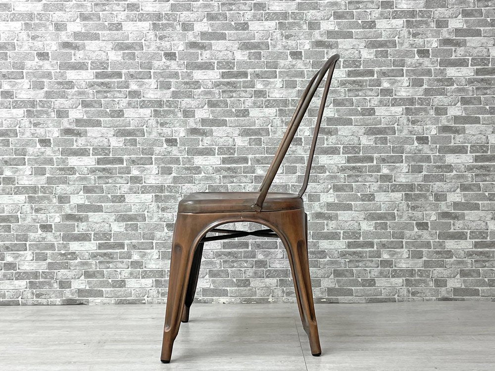 インダストリアルデザイン Industrial Design アームレス サイドチェア ダイニングチェア アンティークコッパー色 店舗什器 工業系 展示品 美品 B ●