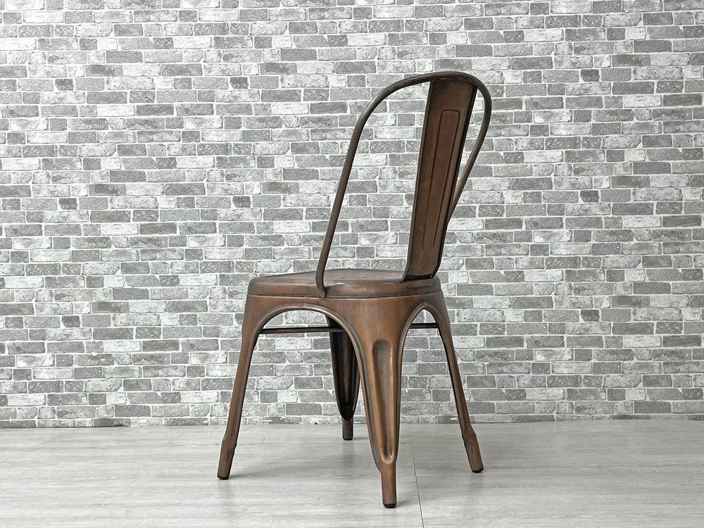 インダストリアルデザイン Industrial Design アームレス サイドチェア ダイニングチェア アンティークコッパー色 店舗什器 工業系 展示品 美品 B ●