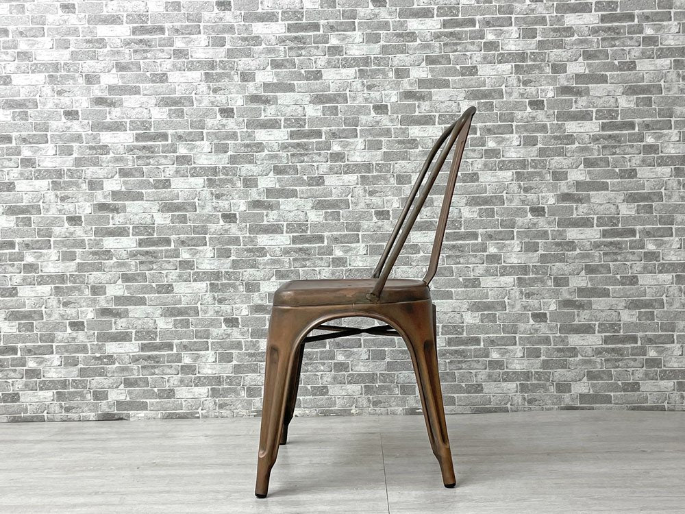 インダストリアルデザイン Industrial Design アームレス サイドチェア ダイニングチェア アンティークコッパー色 店舗什器 インダストリアル 工業系 展示品 美品 D ●